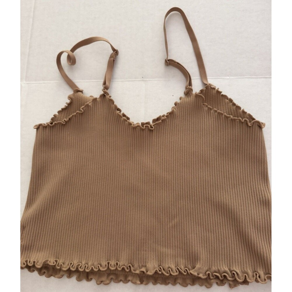 Aerie Women’s Ribbed Lettuce Edge Tan Cami Camisole Bralette Size M
